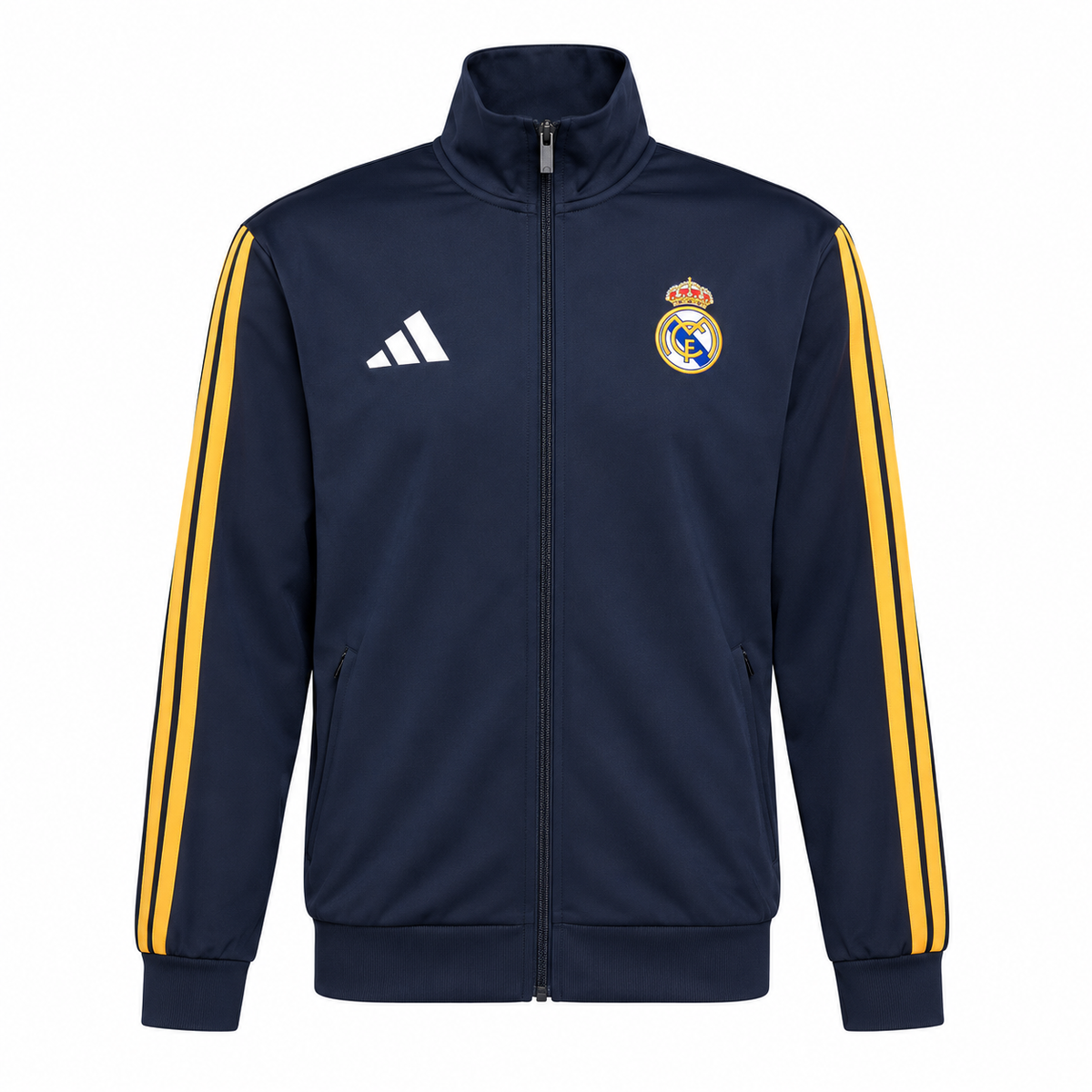 Real Madrid Navy Blue & Gold Training Track Jacket – Full-Zip Long Sleeve