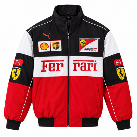 Black, White & Red Motorsport Racing Track Jacket