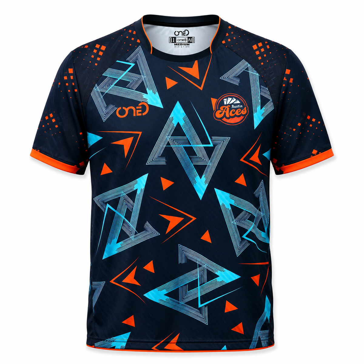 Geometric Performance Sports Jersey – Navy Blue & Orange