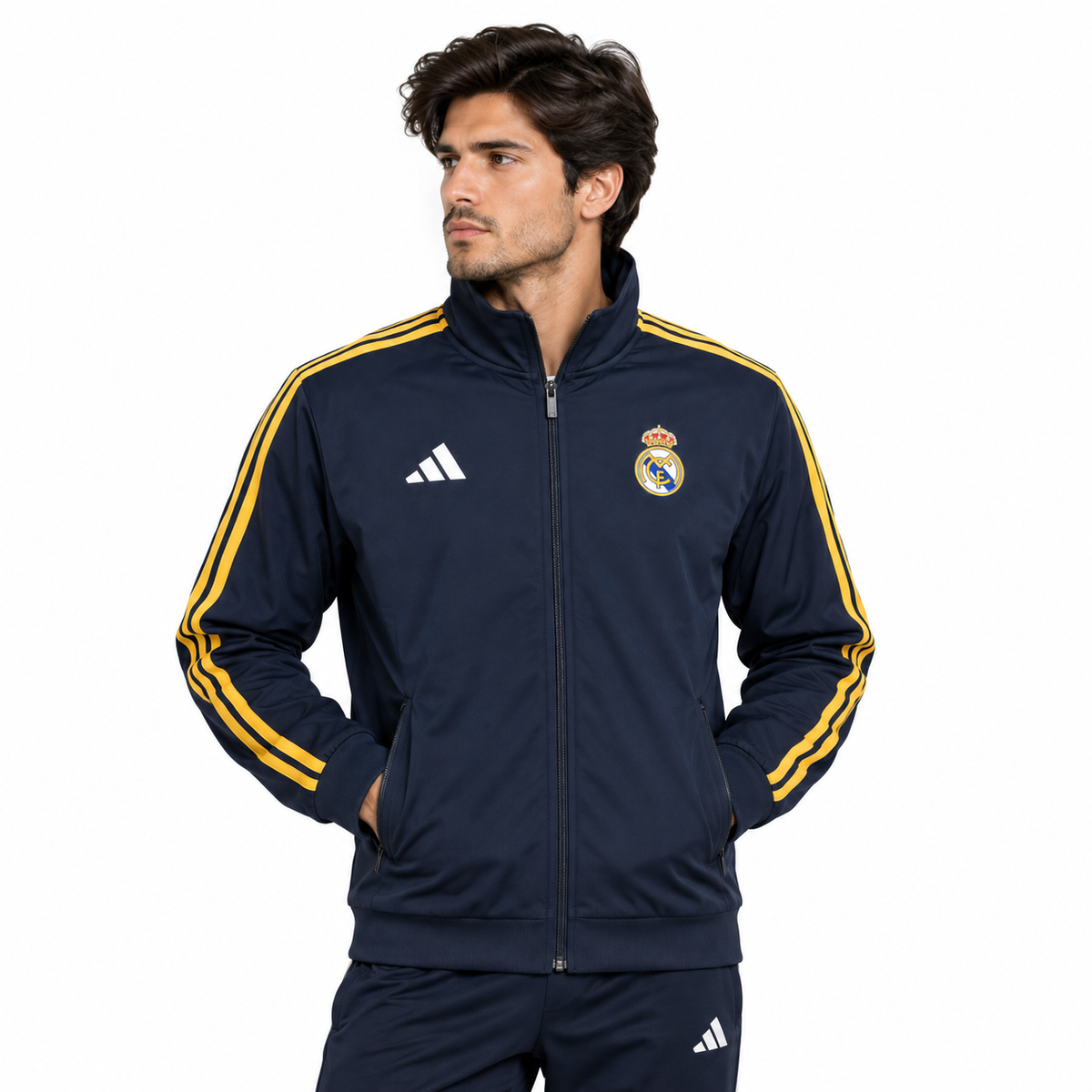Real Madrid Navy Blue & Gold Training Track Jacket – Full-Zip Long Sleeve