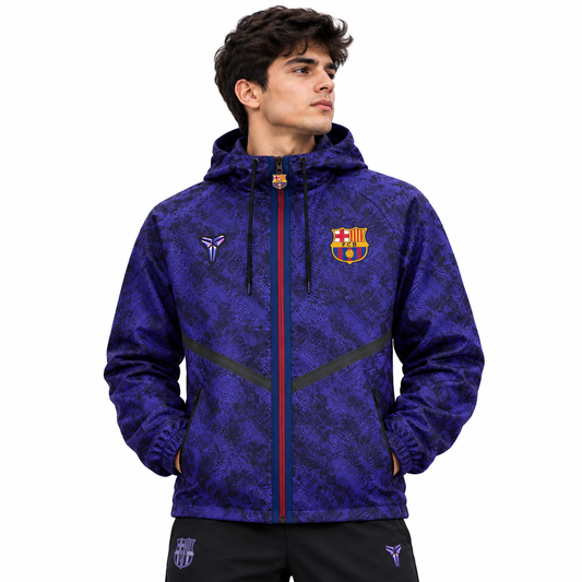 FC Barcelona x Kobe Bryant Purple Snake-Skin Pattern Windbreaker Hoodie – Full-Zip Long Sleeve