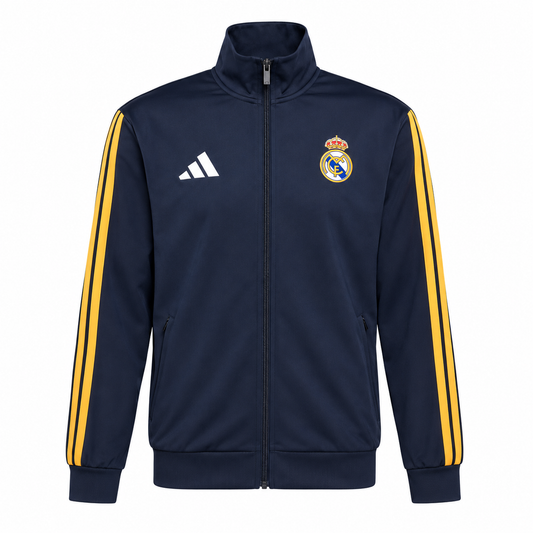 Real Madrid Navy Blue & Gold Training Track Jacket – Full-Zip Long Sleeve