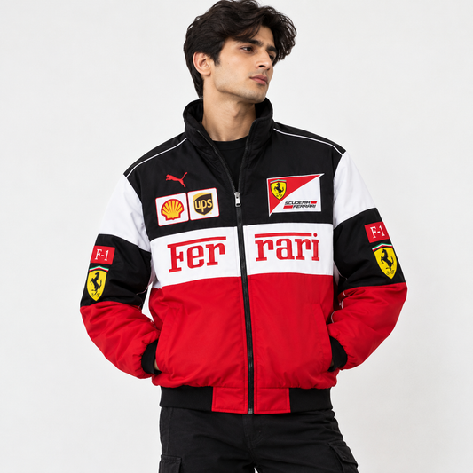 Black, White & Red Motorsport Racing Track Jacket