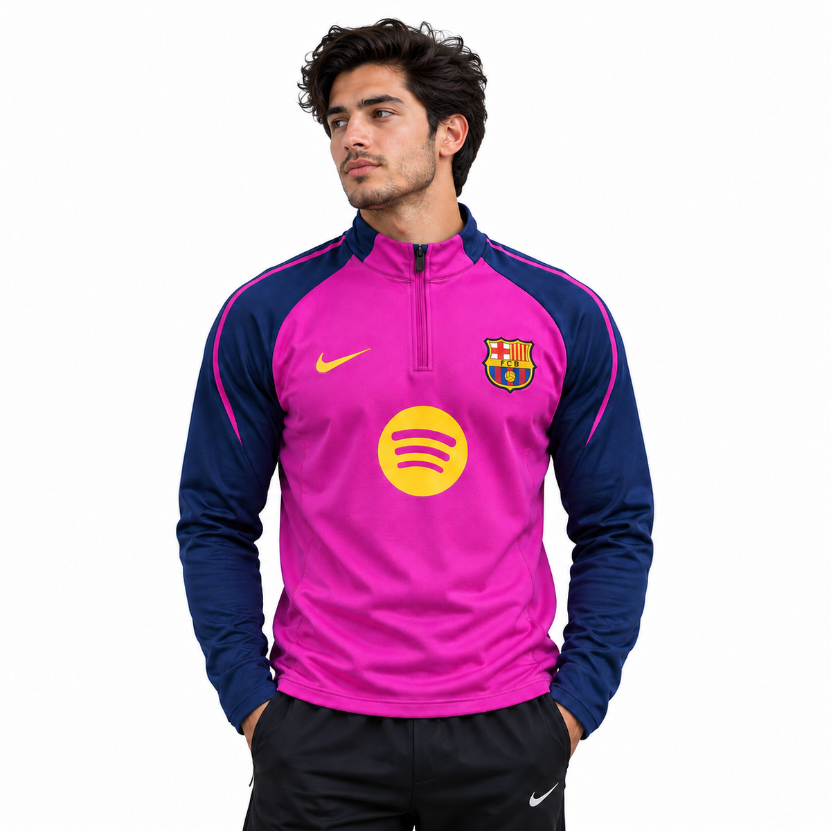 Magenta & Navy Football Training Top – Quarter Zip Long Sleeve