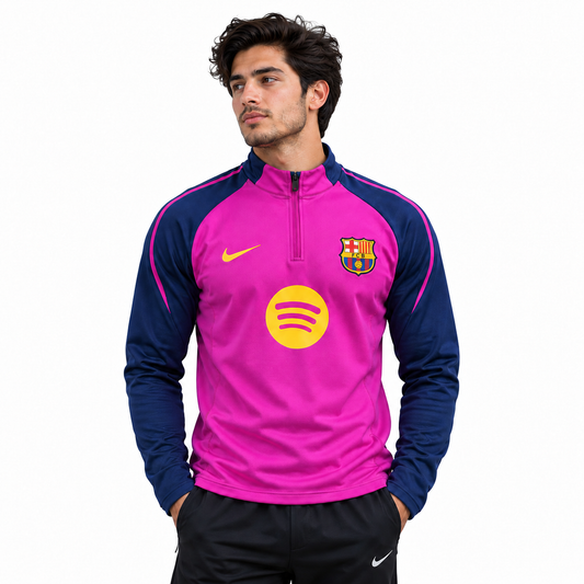 Magenta & Navy Football Training Top – Quarter Zip Long Sleeve